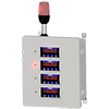 A render of a CTC PMX1500 Series Enclosure with red stack light